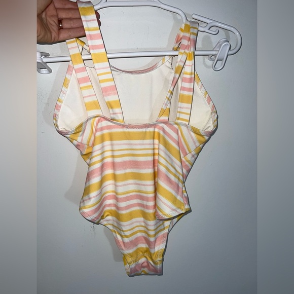 EBERJEY size 12 girls Striped Yellow and Pink Kids Swimsuit - Picture 7 of 11